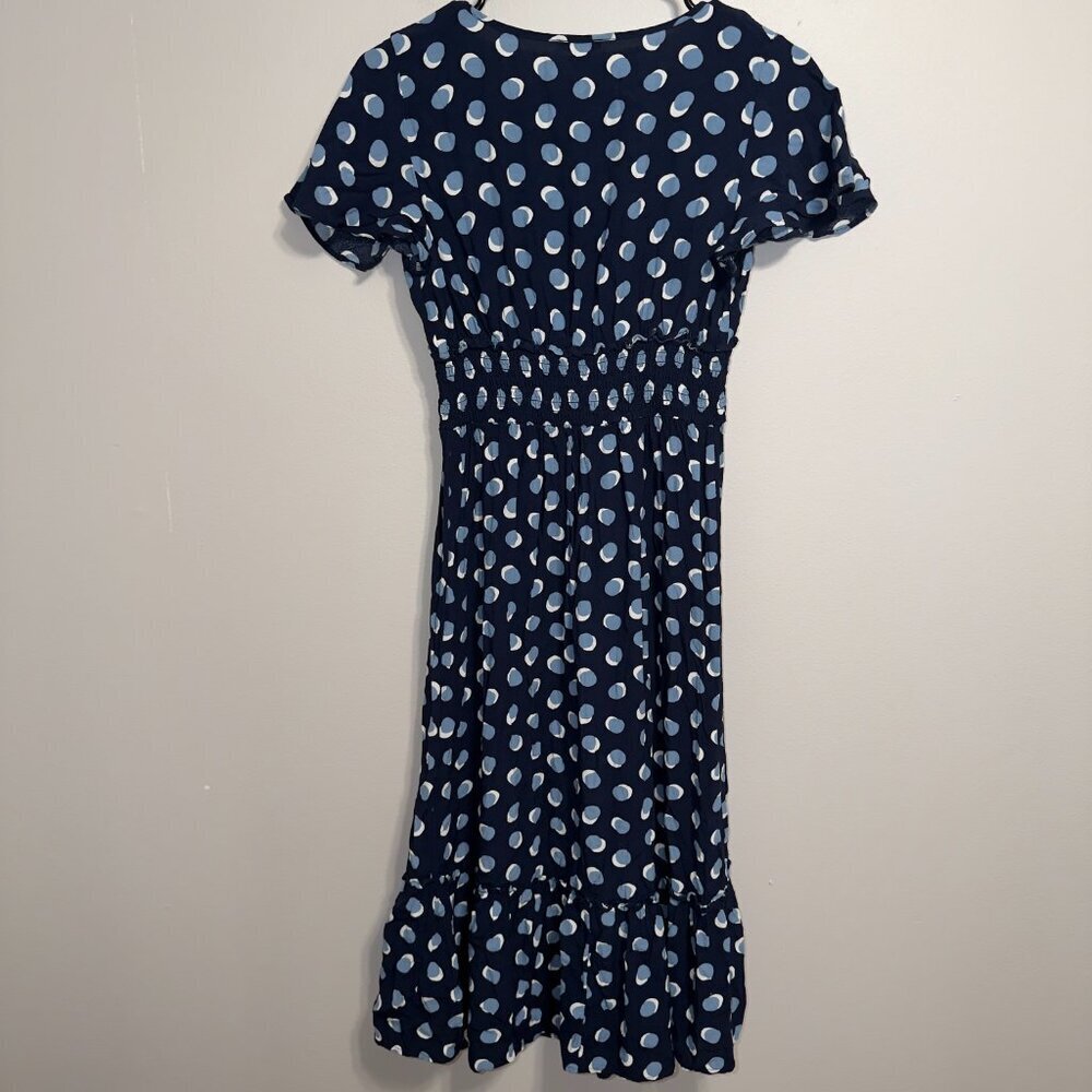 Ann Taylor XS Navy Polka Dot Midi Dress Short Sleeve - Picture 7 of 7